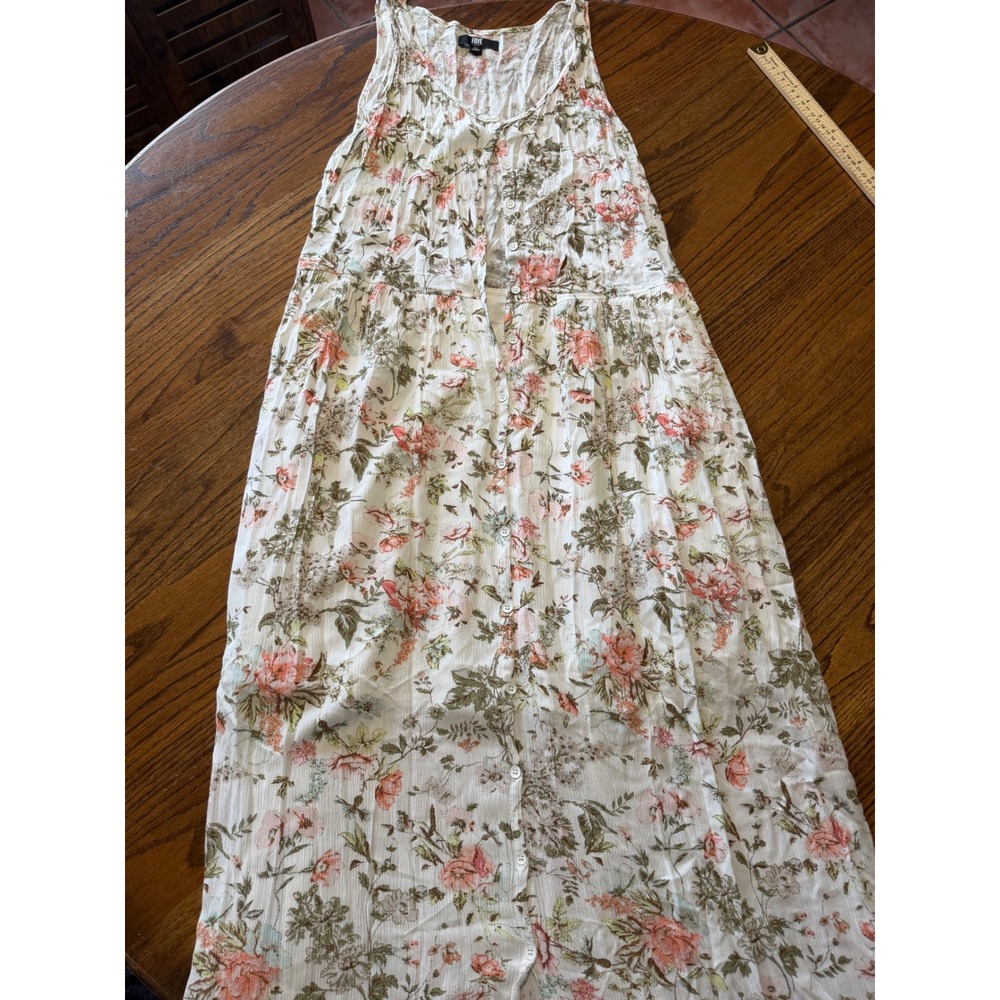 Frye Womens Floral Button Front Sleeveless Maxi Dress White Pink XL